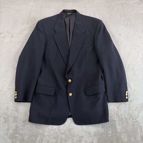 Vintage GIVENCHY Monsieur Crest Gold Button Sport Coat Blazer in Navy Men 42 USA